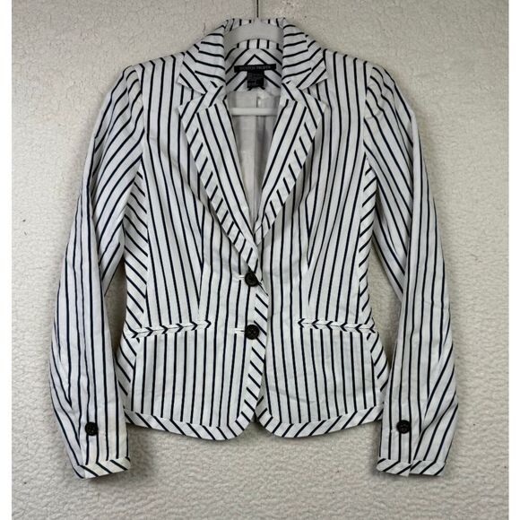 Boston Proper Women’s Size 2 Blue‎ White Striped Two Button Blazer Jacket - Picture 1 of 7